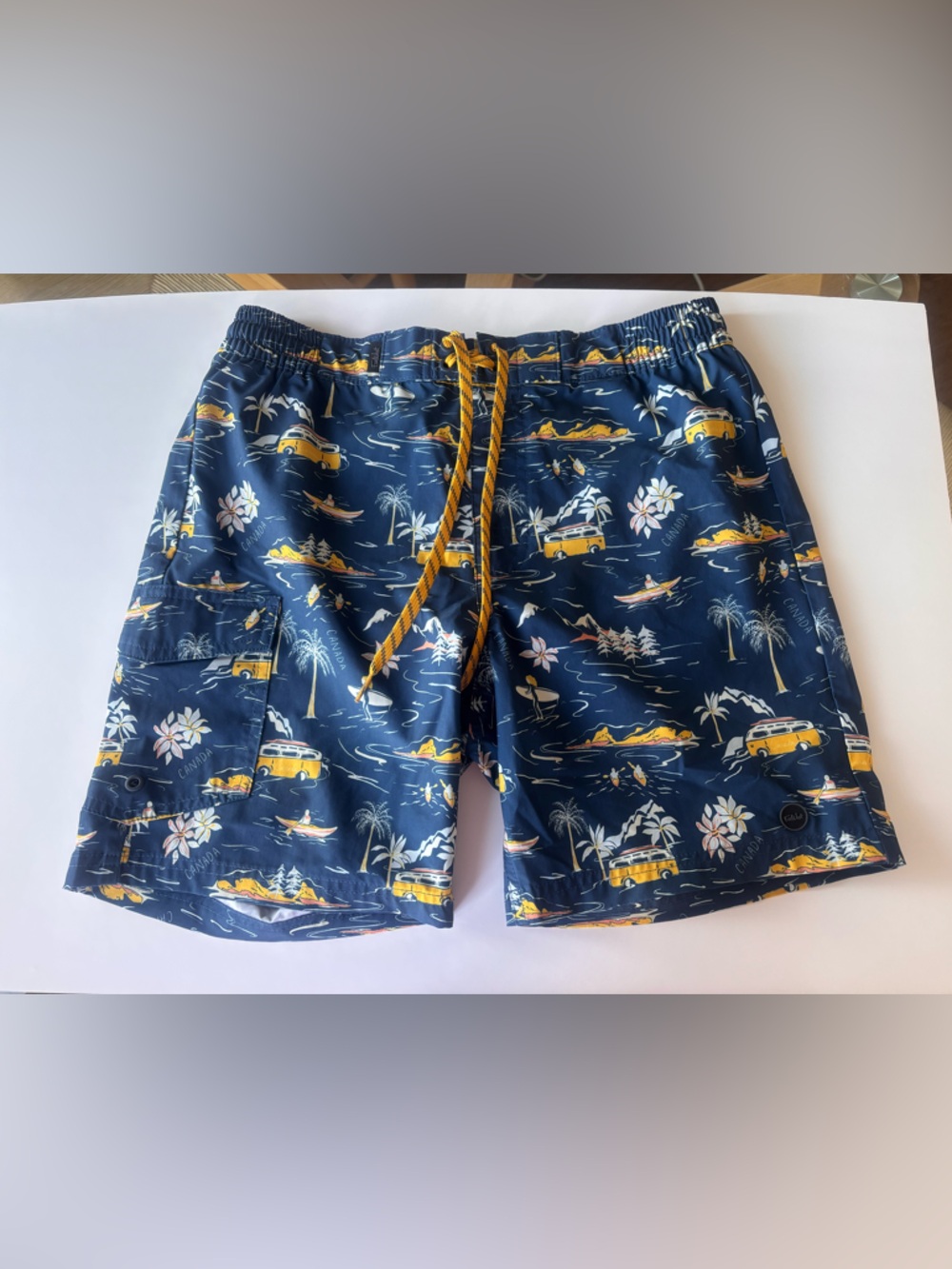 Blue Far West Tropical Print Vintage Swim Shorts